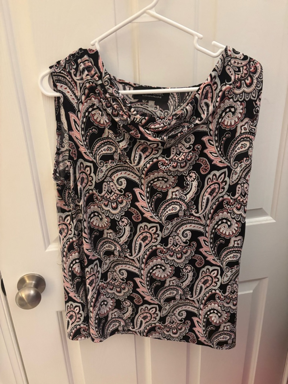 Evan Picone Black and Pink Paisley Cowl Neck Sleeveless Top